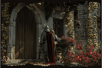Characters in front of the door to the house
